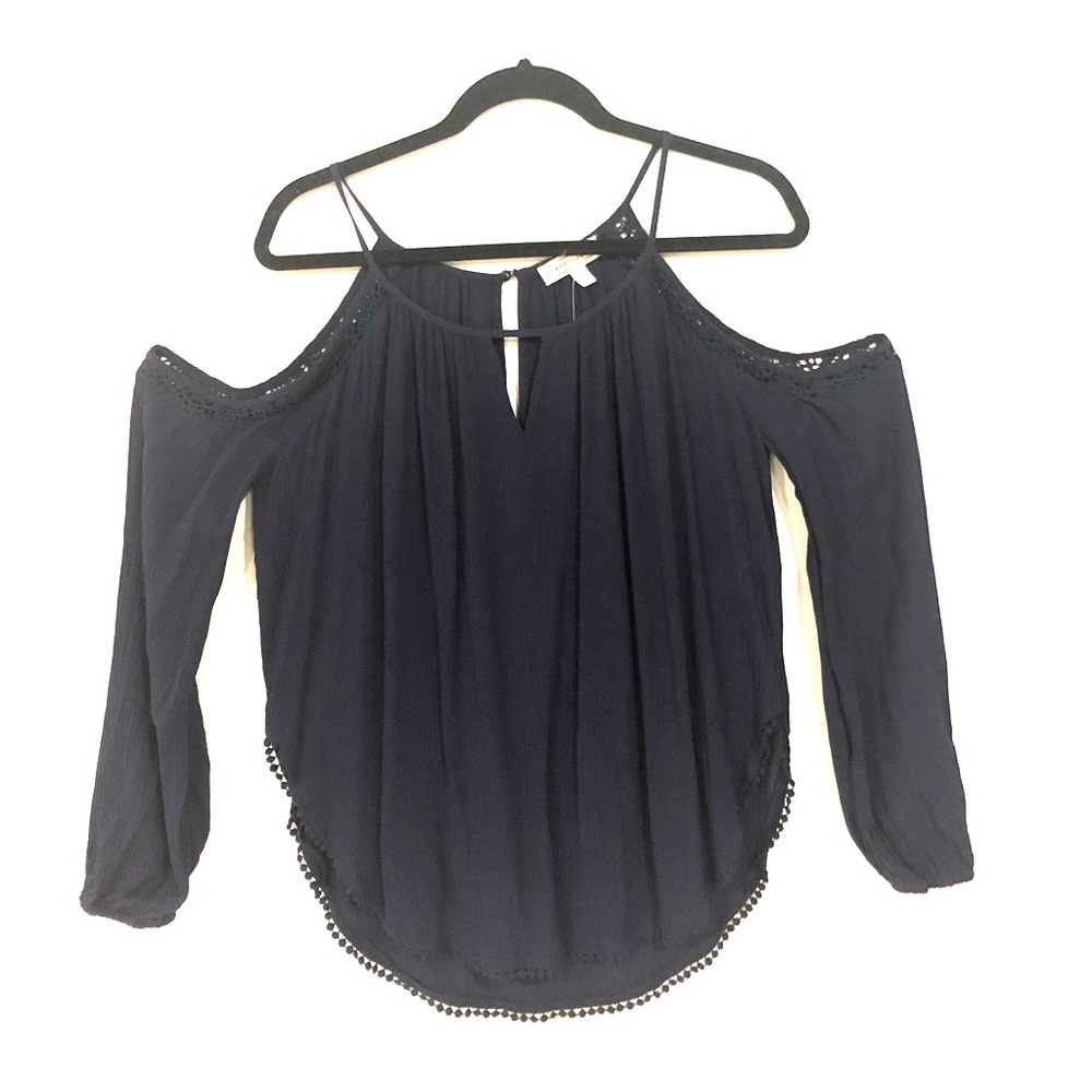 off the shoulder, navy blue top